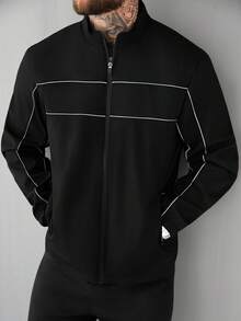 SLATEMANN 男士休闲时尚百搭长袖短款夹克，Techwear Y2k 短款拉链跑道风衣夹克，秋季，垃圾摇滚 - 黑色 - 查看 4