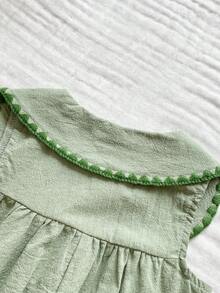 Vintaside Kids 女童花卉刺绣背带裙和上衣两件套，乡村风格时尚优雅可爱套装 - 綠色 - 查看 5