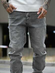 Devon Thys 男式水洗口袋修身牛仔裤 - 灰色 - 查看 5