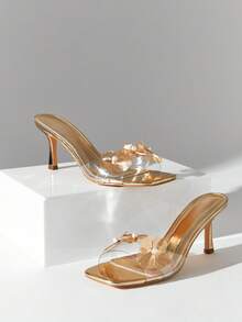 SHUZIA Giày sandal cao gót trong suốt, thanh lịch, tối giản, họa tiết hoa dành cho nữ. - Trong sáng - Xem 5
