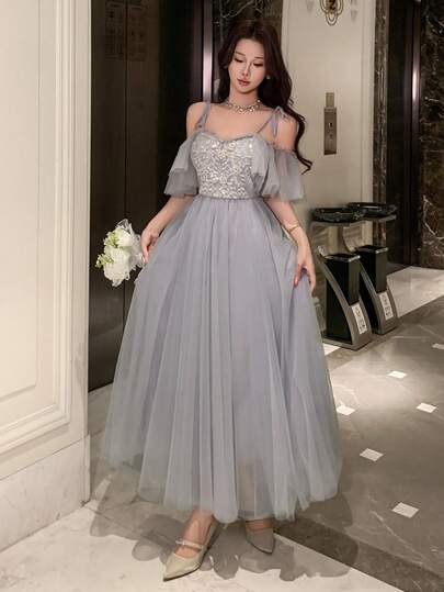 DAZY Đầm phù dâu thanh lịch dành cho nữ, phối ren và xếp nếp ở gấu váy, dáng dài ngang gối không tay, thích hợp cho mùa hè.