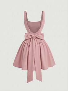 SHEIN MOD Plus Size Elegant Solid Color Backless Bow Decor Sleeveless Dress, Summer - Pink - View 6