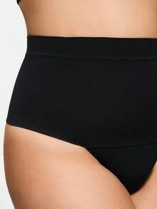 SHAPORA Plus Size Women Seamless High Waist Slimming Shaping Briefs, Tummy Control Thong Panties - Black - View 7