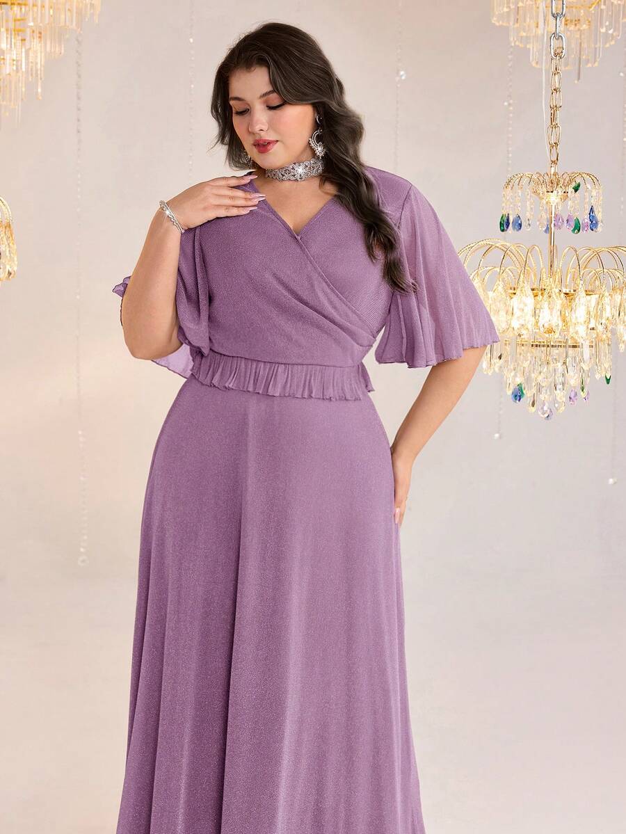 Modelyn Plus Size Elegant Party Sequin Wrap Dress - Purple - View 1