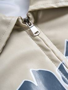 PAVTROS Men's Turndown Collar Zipper Letter Graphic Pocket Casual Versatile Daily Wear Long Sleeve Jacket Light Jacket Race Jacket Windbreaker Leather Jacket Outwear - Apricot - View 5