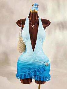 Amplova 2026新款沙滩度假风V领收腰海星金属装饰迷你连衣裙（女款） - 彩色 - 查看 3