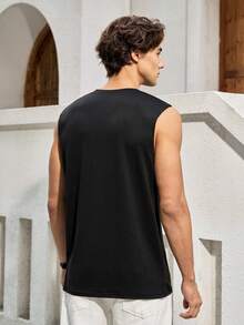 Mercer Haus 男士夏季休闲字母印花圆领背心 - 黑色 - 查看 2