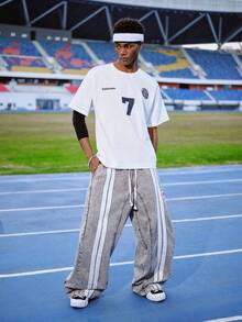 EVRINFINITE 男士休闲时尚街头标语印花落肩宽松透气短袖T恤，夏季，夏季足球服 - 白色 - 查看 5