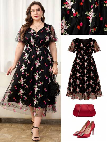 Ellevyn Plus Size Short Sleeve Mesh Patchwork Waist Cinched Floral Print Dress,Summer,Spring,Summer Outfits ,Summer Clothes,Summer Holiday Outfits,Spring Outfit Women,Spring Clothing,Spring Women,Summer Dress,Spring Dress,Party Dress,Elegant Dresses For Party, Elegant Party Dresses For Women,Sequin Skirt,Sequin Dress,Sequin,Sparkly Dress Summer Dress,Spring Dress, Elegant Dresses For Women ,Elegant Dress For Women,Elegant Dresses,Elegant Dresses For Party ,Elegant Long Dress Luxury Evening Dresses For Women,Luxury Women's Jalabiya,Luxury Evening Dress For Women ,Luxury Evening Dresses For Weddings,Luxury Women's Abaya Summer Dress,Spring Dress,Wedding Guest Dress For Women ,Wedding Party Dress,Wedding Guest Dress,Luxury Evening Dresses For Weddings ,Bridesmaid Dress,Wedding Guest Dresses,Dress For Wedding Guest,Wedding Guest Party Dress,Luxury Dresses,Summer Dress,Spring Dress