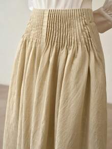 MOTF PREMIUM 女士卡其色褶裥长裙，蓬松裙摆 - 綠色 - 查看 3