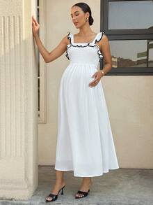 MaterniWear 孕妇夏季度假撞色滚边连衣裙 - 白色 - 查看 7