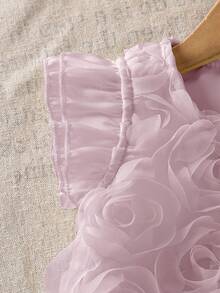 2pcs 2 Pieces Set Baby Girl Chic Stylish Sweet 3D Rose Floral Flower Petal Texture Squishy Mesh Tulle Ruffle Flutter Sleeve Button Front Soft Lightweight Skirts Tops Summer Tops Shirts Tank Tops Summer Dress Style Outfits Clothing Sets Two Pieces Suits Easter Dress Party Birthday Holiday Event Spring Summer Autumn - Dusty Pink - View 4