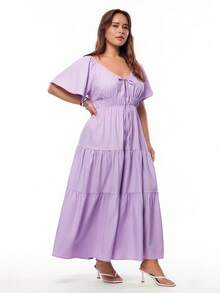 Solavibe Vestido de fiesta elegante con diseño de torsión y cintura ceñida para mujer de talla grande, atuendos de verano, ropa de verano, atuendos de primavera para mujer, vestido de primavera para mujer, atuendos de vacaciones en la playa para mujer, atuendos para salir, vestido de cumpleaños, atuendos de vacaciones, vestido morado, vestidos casuales para mujer, vestidos elegantes para fiestas, vestidos de verano casuales para mujer, vestidos de picnic para mujer, ropa de resort para mujer, vestido de vacaciones - Morado - Ver 6