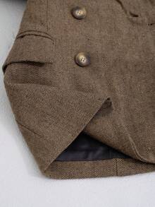 RONVEXI Men's Herringbone Mandarin Collar Double-Breasted Jacket And Pants Business Suit Set - Rust Brown - View 7