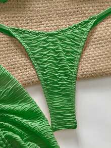 Swim Chiccia Conjunto de bikini sexy de 3 piezas con textura y diseño de estrella de mar sin tirantes - Verde - Ver 4