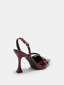 Bholvia 9cm spitze Elegante Weinglasabsatz Damen Weinrot High Heels, Spiegel PU Leder Riemen hinten leicht zu tragen, sexy weinrote High Heels, bequem & vielseitig für Alltag/Party/Weihnachten/Valentinstag/Date/Ball/Büro, rote Sohlen Absätze - Bordeaux - Übersicht 6
