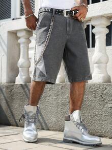 Manfinity EMRG Men's Casual Distressed Dark Grey Denim Shorts - Dark Grey - View 1