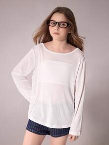 Áo thun dài tay màu trắng dáng casual dành cho nữ, áo mùa hè, thiết kế đa năng phù hợp cho thể thao, hoạt động ngoài trời, trường học và mặc hàng ngày. - trắng - Xem 5