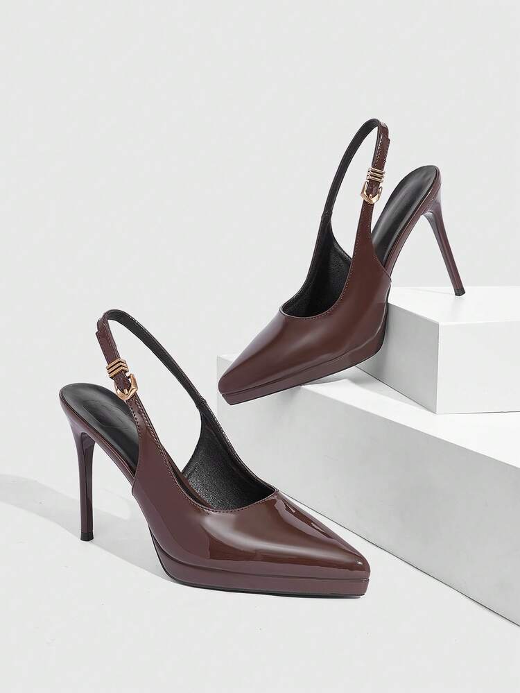 CUCCOO SZL Small Size Women's Shoes Buckle Adjustable Women's Brown High Heels High Platform Wine Glass Heel Pointed 10.5CM Elegant Stiletto Shoes Mirror PU Material Brown High Heels Sexy Versatile Fashion Suitable For Daily/Party/Valentine's Day Dating/Wedding Banquet/Festival/Office Dress Shoes Women's Shoes Spring Shoes