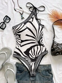 Soleia Women's Vacation Striped Halter Tie Front Bodysuit - Multicolor - View 4