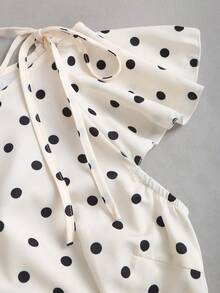 Sweetra Women's Polka Dot Pleated Casual Versatile Daily Wear Blouse - Black and White - View 3