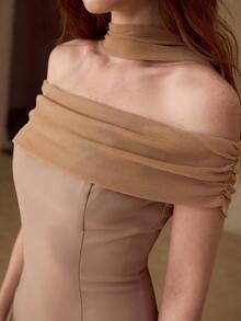 MOTF PREMIUM WOMEN'S ELEGANT OFF-SHOULDER LONG DRESS, SPRING/SUMMER - Khaki - View 2