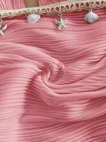 Soleia Women's Solid Color Halter Tie Ruched Sexy Versatile Casual Top,Pink Top - Pink - View 7