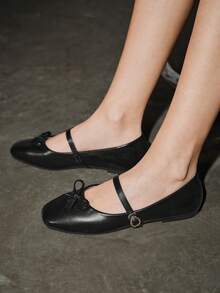 Bholvia Women's Fashion Square Toe Slip-On Black Bow Tie Shoes, Elegant Office Versatile Flats, Outdoor High-End Casual Mary Jane Shoes For Spring/Summer, Suitable For Dresses, Dates, Parties, Banquets Spring Shoes Summer Shoes - Black - View 5