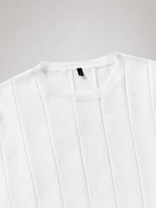 Officeau Men's Spring/Summer Crew Neck Short Sleeve Ribbed Knit Top, Retro Gentleman Style, Casual And Versatile Everyday Knit Top, Designer Men's Knit Shirt - White - View 3