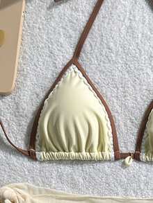 Swim Vcay 2026新款春夏女士三件套泳装：泳衣、泳裤和沙滩裙，优雅休闲度假泳装 - 淡黃色 - 查看 6