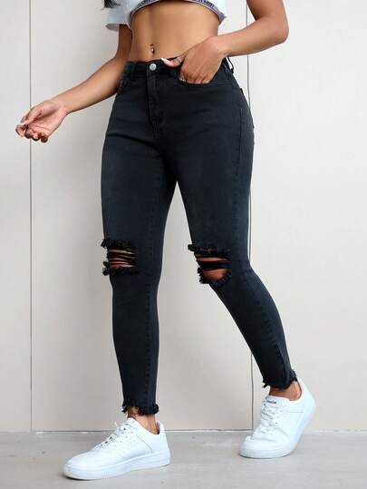 Flexra Plus Size Women's Distressed Skinny Fit Jeans Summer