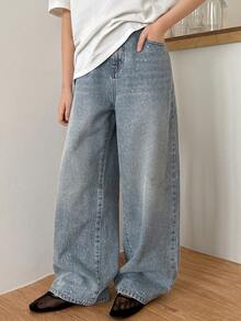 Dazy Kids Tween Girls' Pocketed Wide Leg Loose Casual Versatile Jeans - Blue - View 6