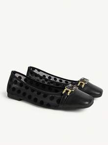 CUCCOO CHICEST Square Toe Loafers, Soft Sole Mesh Strap Fashionable Elegant Versatile Comfortable Slip-On Apricot Flat Shoes - Black - View 2