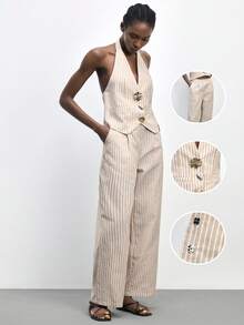 Maija Women's Striped Halter Top And Pants Set - Multicolor - View 7