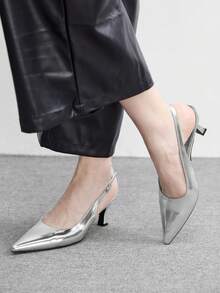 CUCCOO BIZCHIC Fashion Pointed Toe Slingback With High Heels Women's Shoes - Silver - View 4