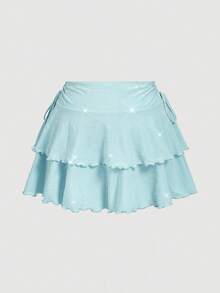 SHEIN MOD 亮片荷叶边大码女裙 - 薄荷綠 - 查看 2