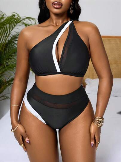 Slaydiva 大码撞色镂空泳装套装