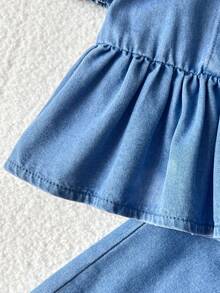 LMoss Kids 2 pièces Ensemble Top à manches courtes et pantalon ample en jean bleu pour bébé fille - Jean clair - Voir 5