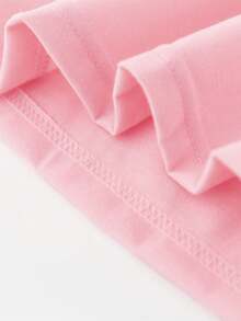 SHEIN 年轻女孩口号印花圆领短袖宽松休闲 T 恤 - 粉色 - 查看 5