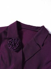 Modelyn Plus Size Women's Solid Color 3D Floral Decor Jacket And Mermaid Hem Skirt Elegant Suit Set - Purple - View 5