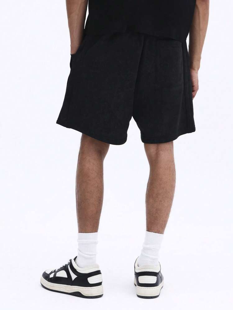 Washed Black Drawstring Shorts With Side Pockets