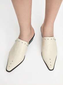 Mnmlis Women's Fashion Studded Decor Pointed Toe High Heel Mules For Christmas - Apricot - View 10
