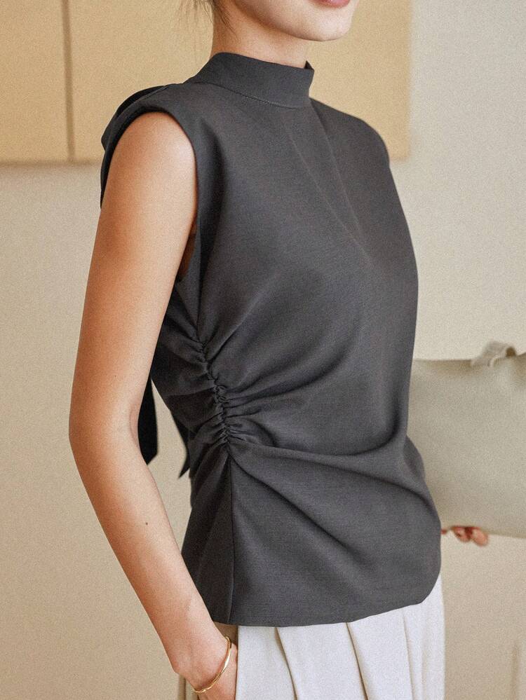 Women's Backless Tie-Up Fitted Business Casual Sleeveless Shirt Vest, Suitable For Spring And Summer