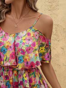 SHEIN Clasi 女士常规吊带荷叶边碎花迷你连衣裙，碎花短裙，女士度假连衣裙，女士碎花连衣裙，多色连衣裙，女士夏季连衣裙，春夏女装，复活节，优雅派对装，沙滩装，母亲毕业礼服，毕业礼服，伴娘礼服，婚礼宾客礼服，婚礼，女士度假装，夏季假日装，女士正式服装，Y2K，女士办公室装，荷叶边连衣裙，碎花连衣裙，印花女装，女士假日连衣裙 - 彩色 - 查看 7