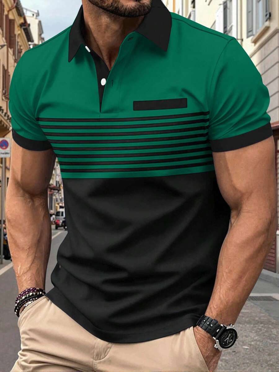Manfinity Homme 男士撞色休闲百搭通勤短袖Polo衫 - 彩色 - 查看 1