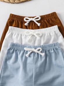 3pcs Baby Boy/Girl Elastic Waist Sports Shorts Set With Decorative Ribbon,Kids - Multicolor - View 5