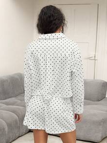 Sweetina Women's Fashion Casual Polka Dot Print Top & Shorts 2 Pieces Set Oversized Blouse Polka Dot Shirt Oversize Shirt For Women Poka Dot Top,Women's Summer Set ,Casual Outfit For Women - White - View 2