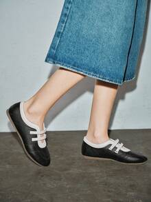 新款春秋英伦风时尚低帮芭蕾平底系带休闲玛丽珍鞋 - 黑色 - 查看 6