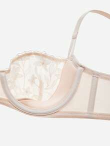 LUVLETTE 女士内衣 聚拢透气钢圈性感无衬里刺绣蕾丝金色米色网纱蕾丝文胸 - 杏色 - 查看 8