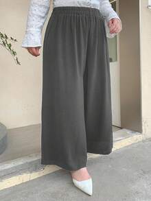 Dazy Plus Quần ống rộng màu trơn, cỡ lớn, thích hợp cho kỳ nghỉ. - Màu xám đen - Xem 5